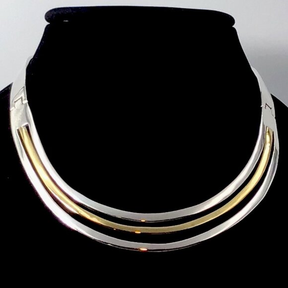 Sterling Silver Torque Necklace Two Tone Taxco Hinged 118 Grams 15.5”